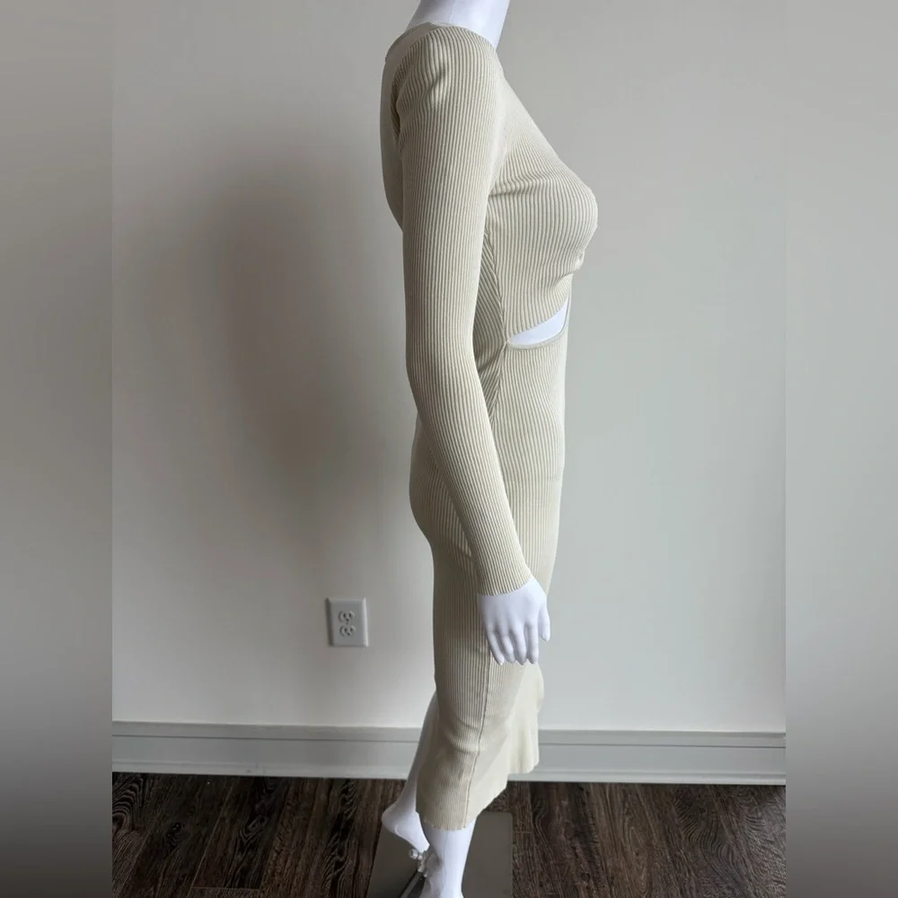LILLY’S KLOSET Beige Sweater Bodycon Cutout Midi Dress
